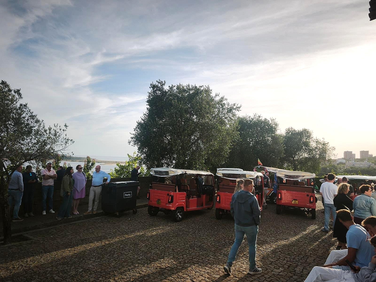 Invictuk Tours electric tuk tuks at a Douro river viewpoint at sunset